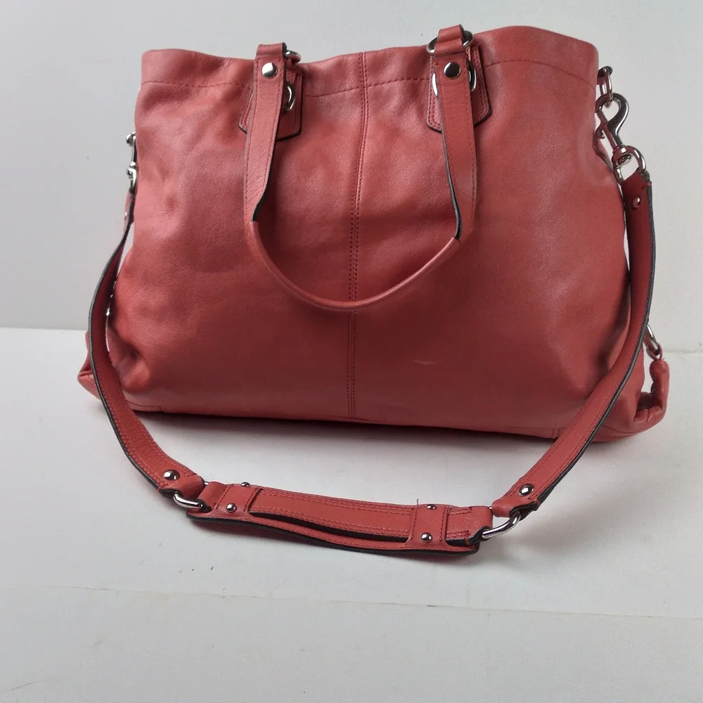 Coach ASHLEY  leather Stachel aHandbag in Coral Pink